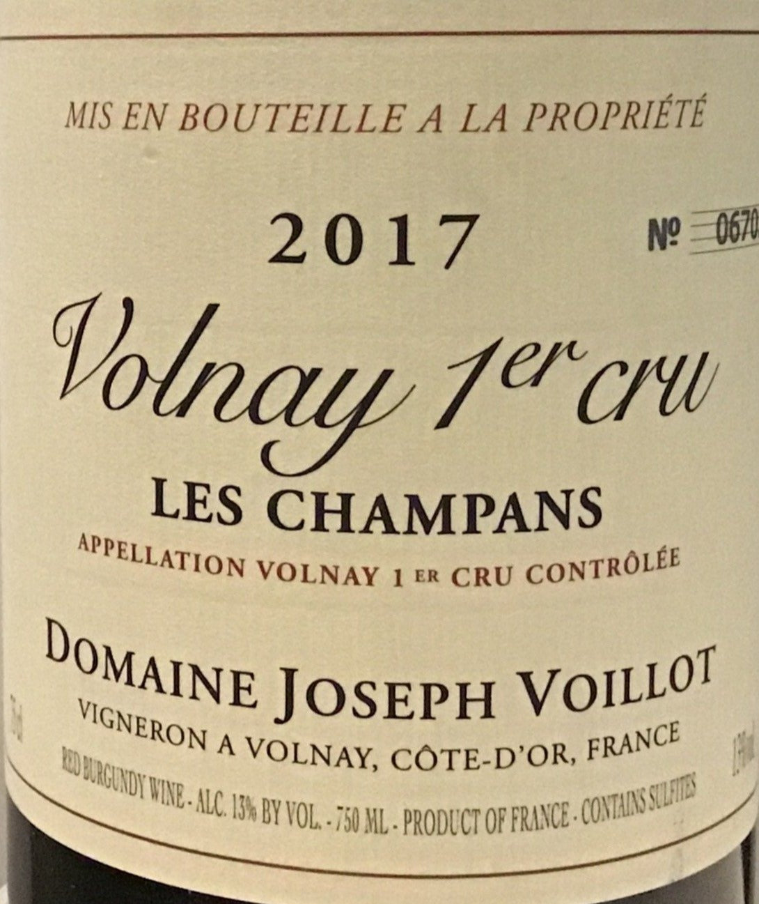 2017 Volnay Champans Premier Cru Pinot Noir Voillot