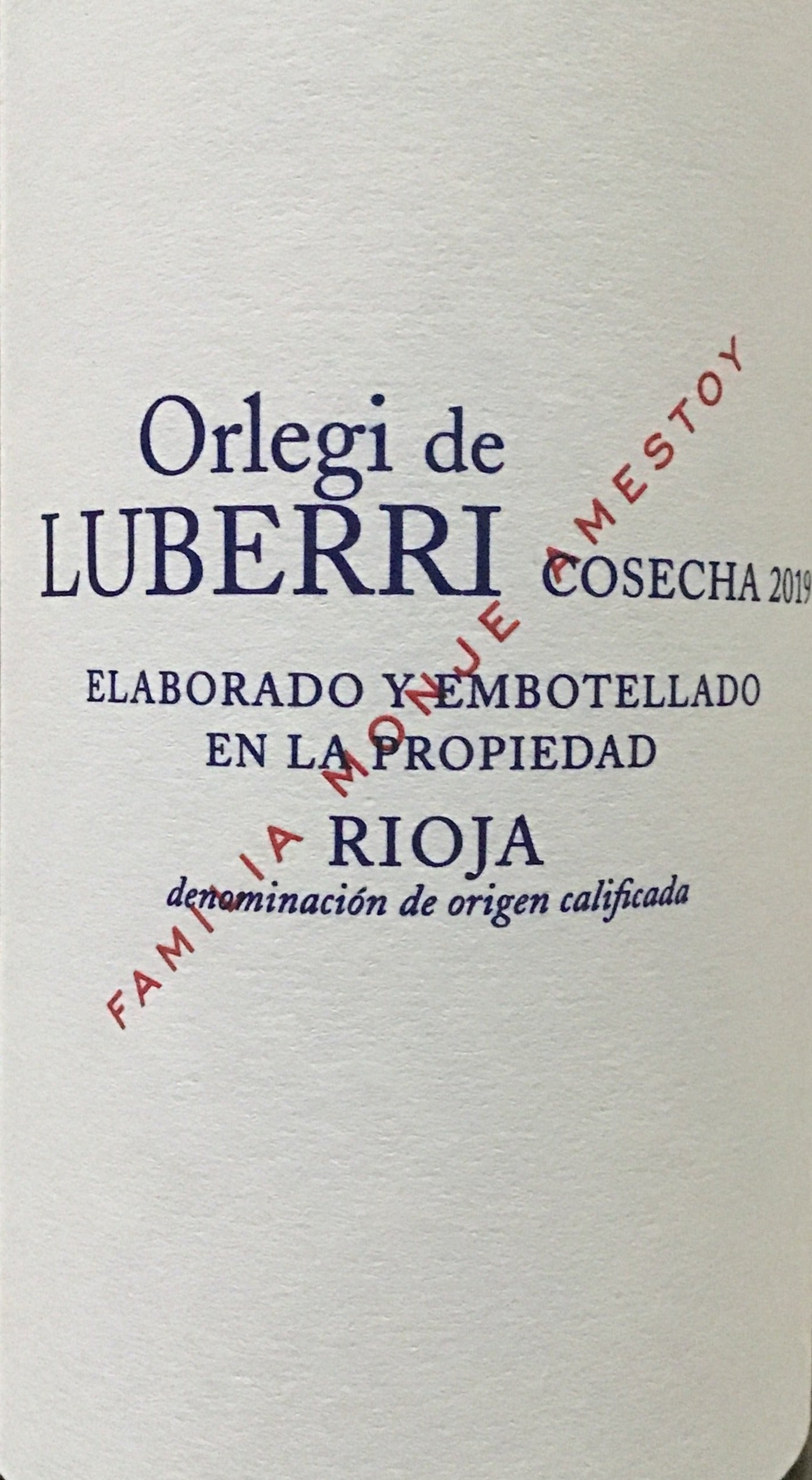 Luberri 'Orlegi' Rioja Red Wine - 2019 Vintage
