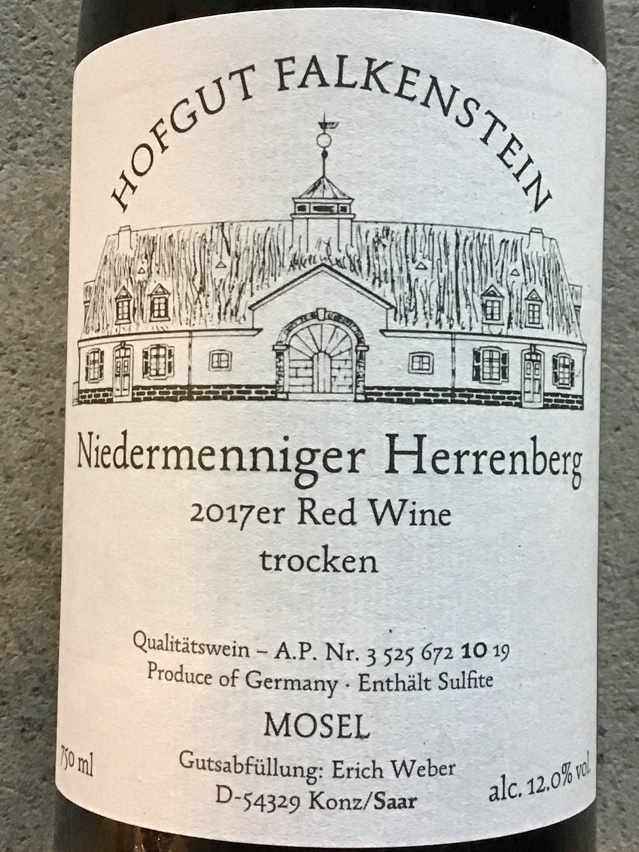 Hofgut Falkenstein 'Niedermenninger Herrenberg' German Mosel Region Spätburgunder (Pinot Noir) Red Wine