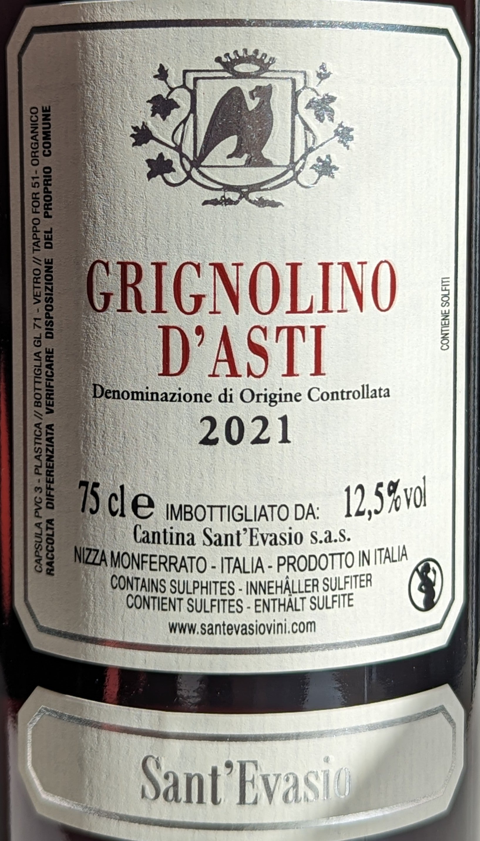 2021 Sant'Evasio Asti Grignolino Red Wine from Italy