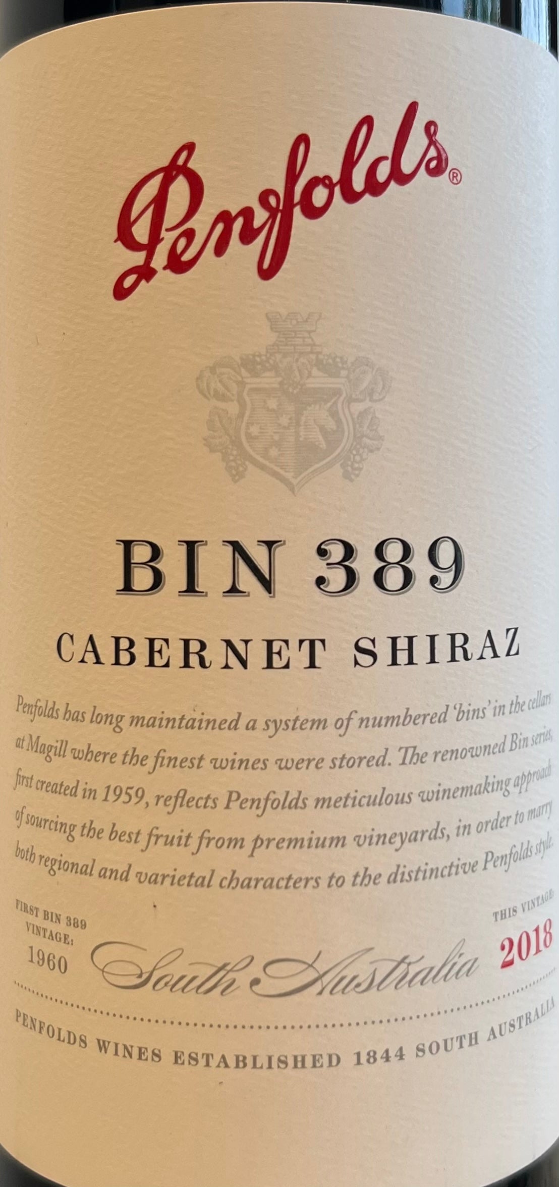 2018 Penfold's Bin 389 Blend of 57% Cabernet Sauvignon and 43% Shiraz