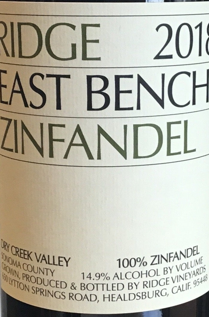 Ridge 'East Bench' Zinfandel Red Wine - A Fine Vintage