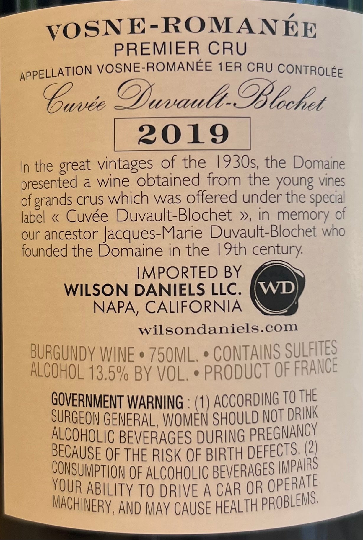 Domaine de la Romanee Conti - Premier Cru Red Wine from Vosne - Romanee, Vintage 2019