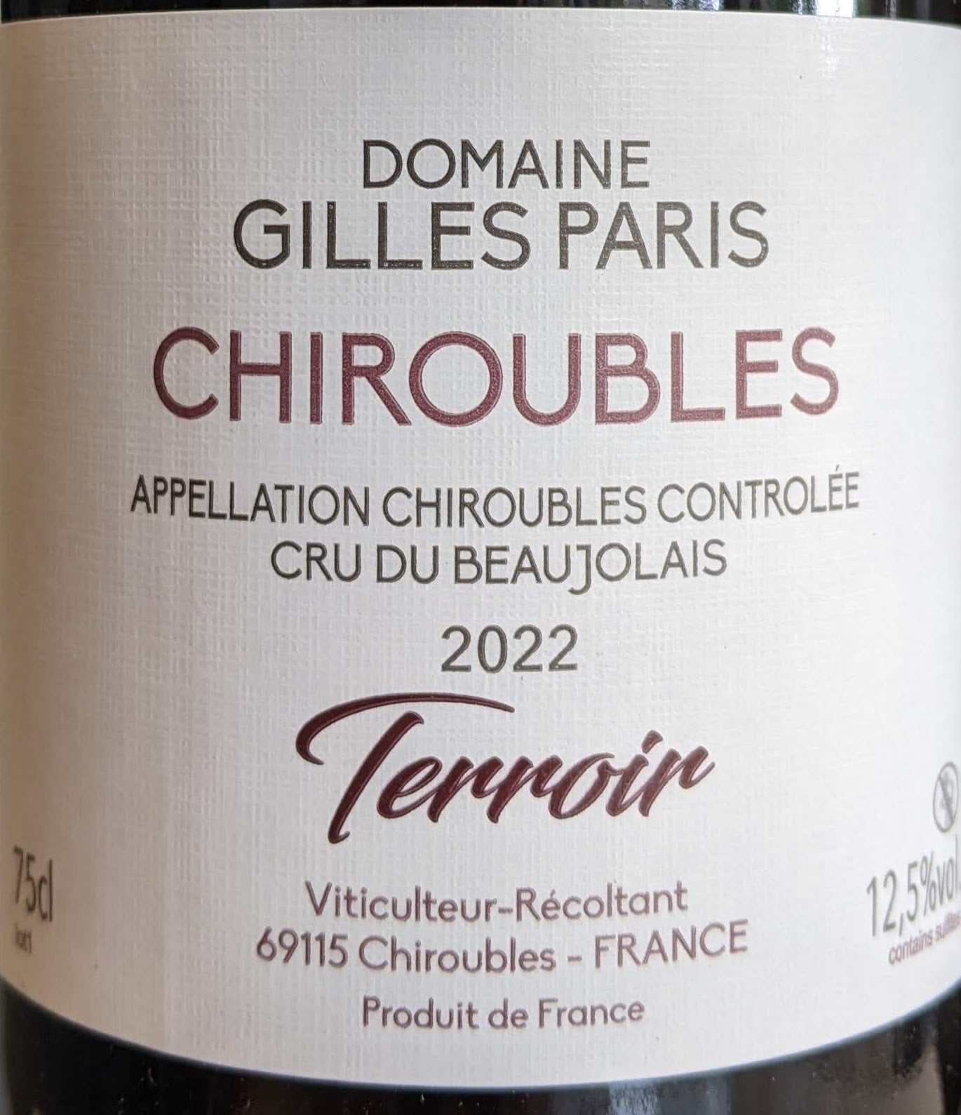 Domaine Gilles Paris 'Terroir' Chiroubles Red Wine - A Taste of French Terroir