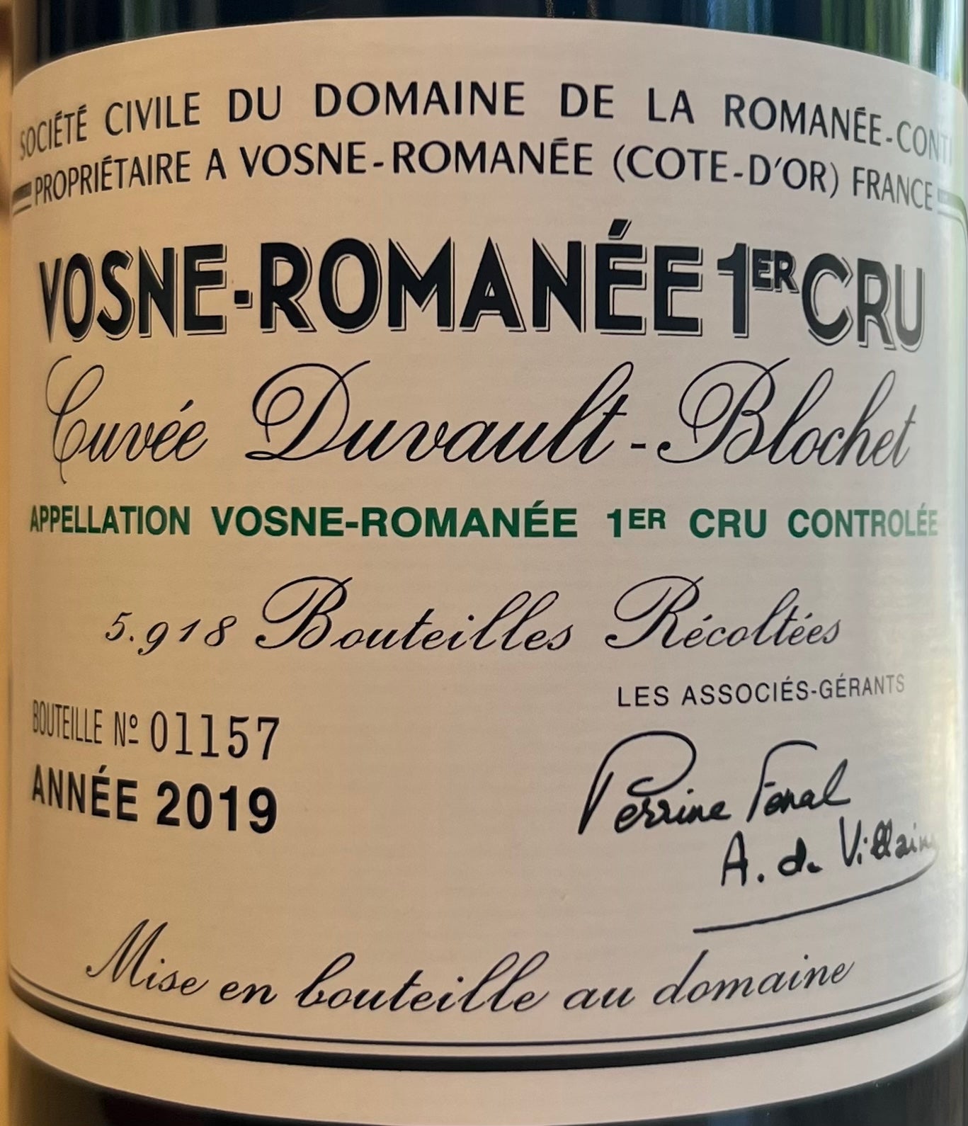 Domaine de la Romanee Conti - Premier Cru Red Wine from Vosne - Romanee, Vintage 2019
