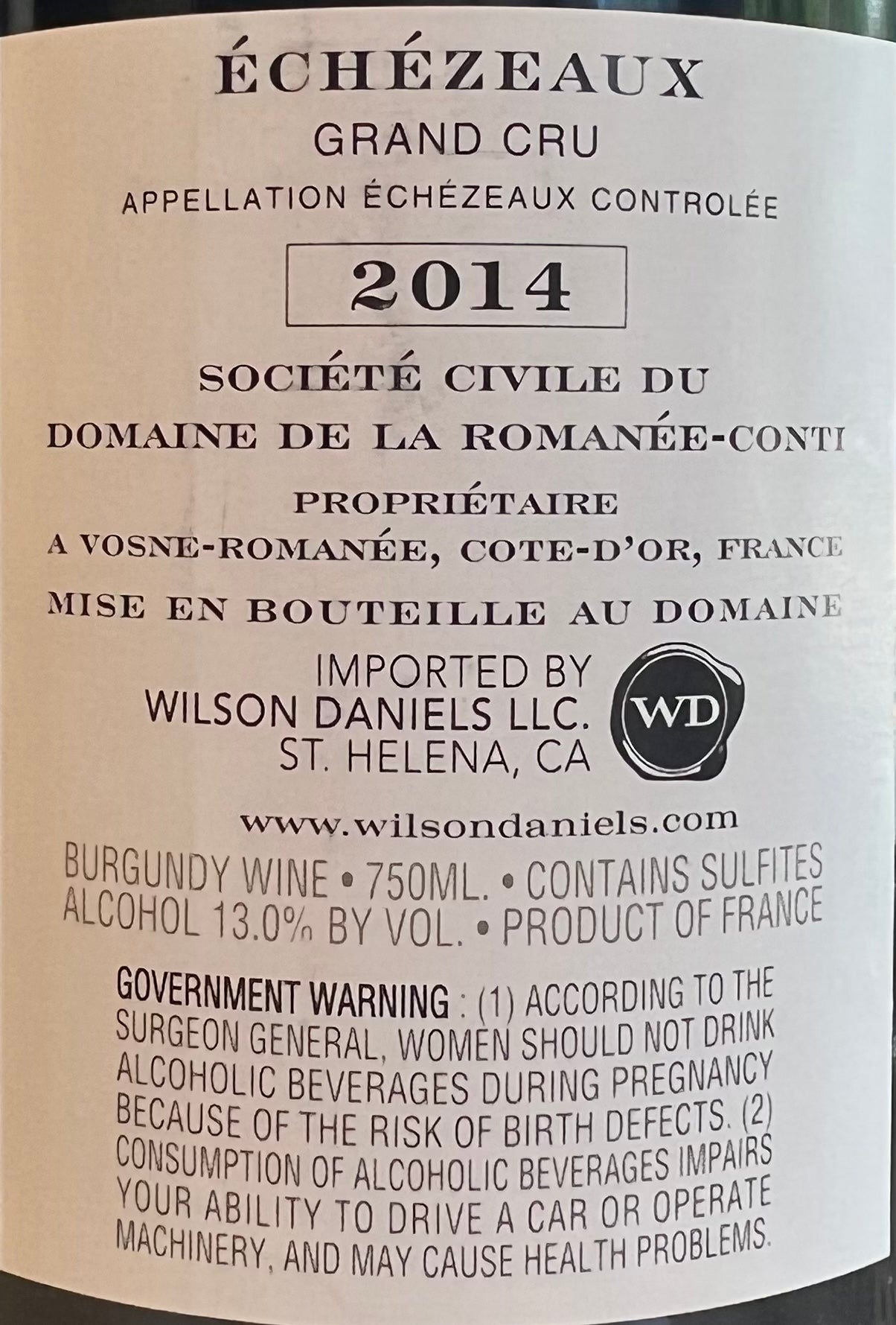 2014 Domaine de la Romanee Conti Red Wine - 'Echezeaux'