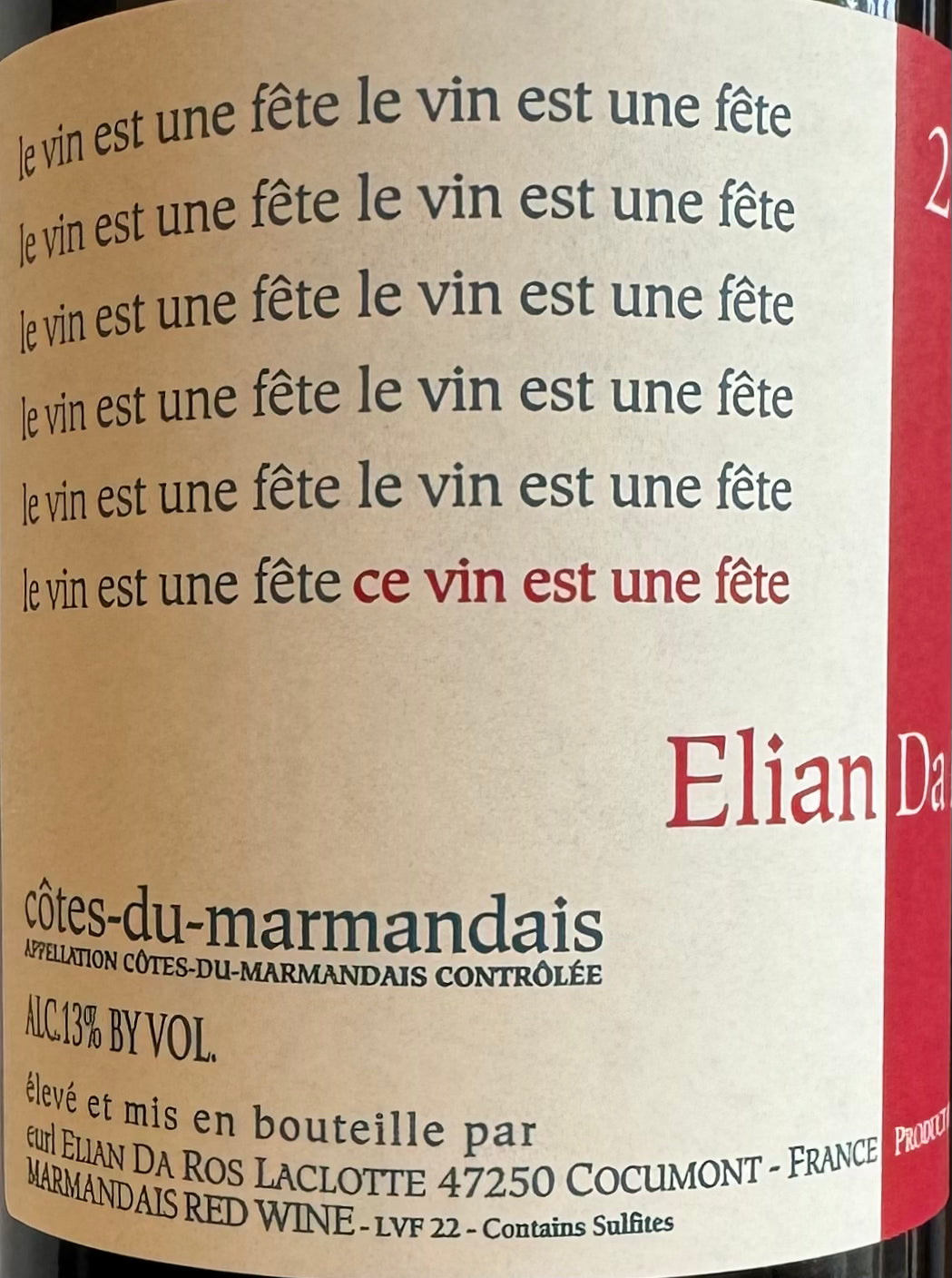 Elian Da Ros 'Wine Party' - Cotes du Marmandais Red Wine 2022