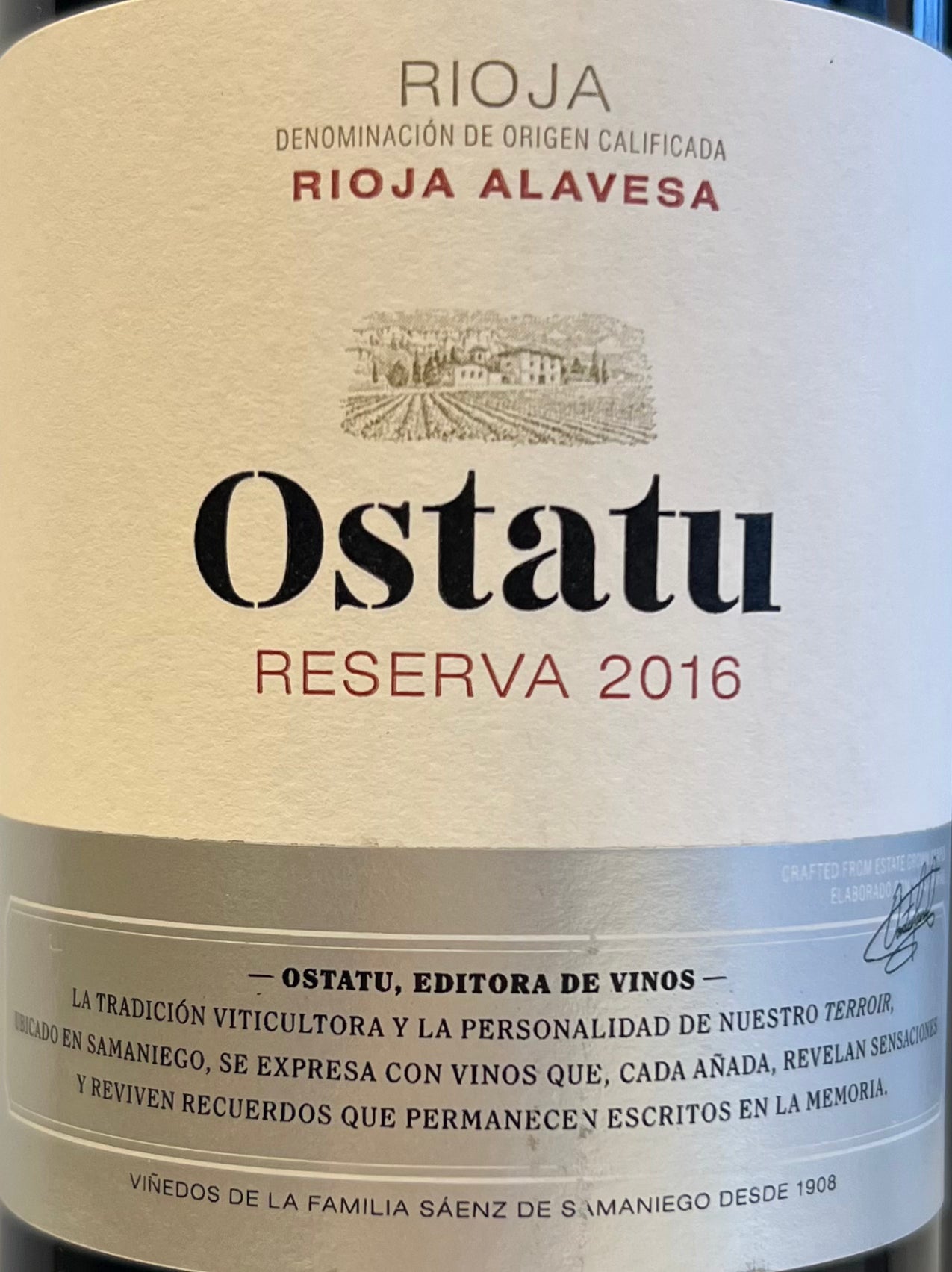 Ostatu Reserva Rioja Red Wine - 2016 Vintage from Rioja Alavesa, Spain