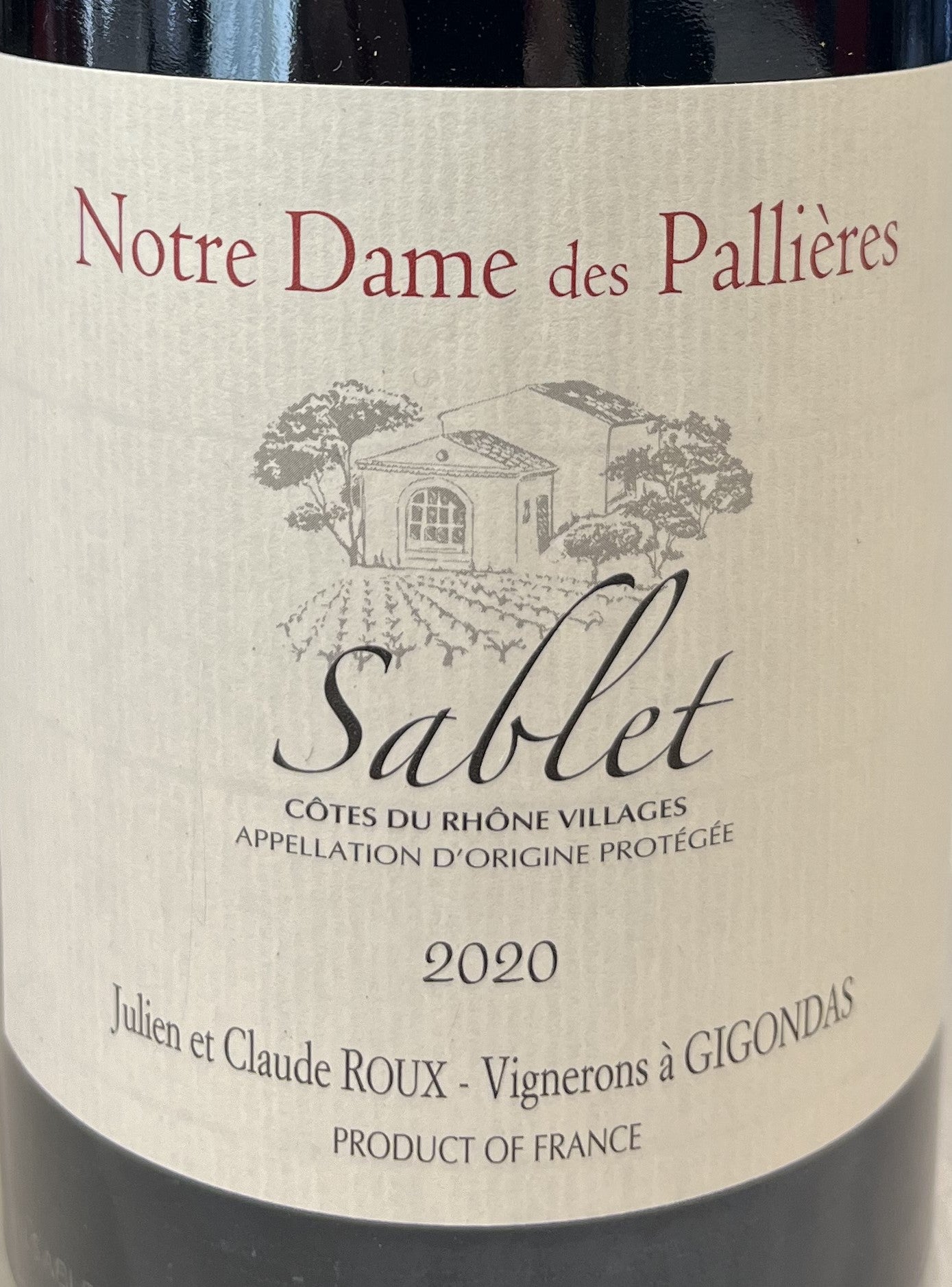 Notre Dame des Pallieres - Premium Sablet Côtes du Rhône Villages Red Wine from France
