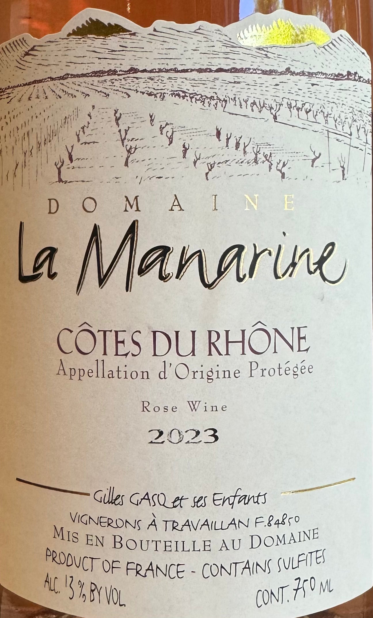 Domaine la Manarine Organic Cotes du Rhone Rose Wine from Southern France