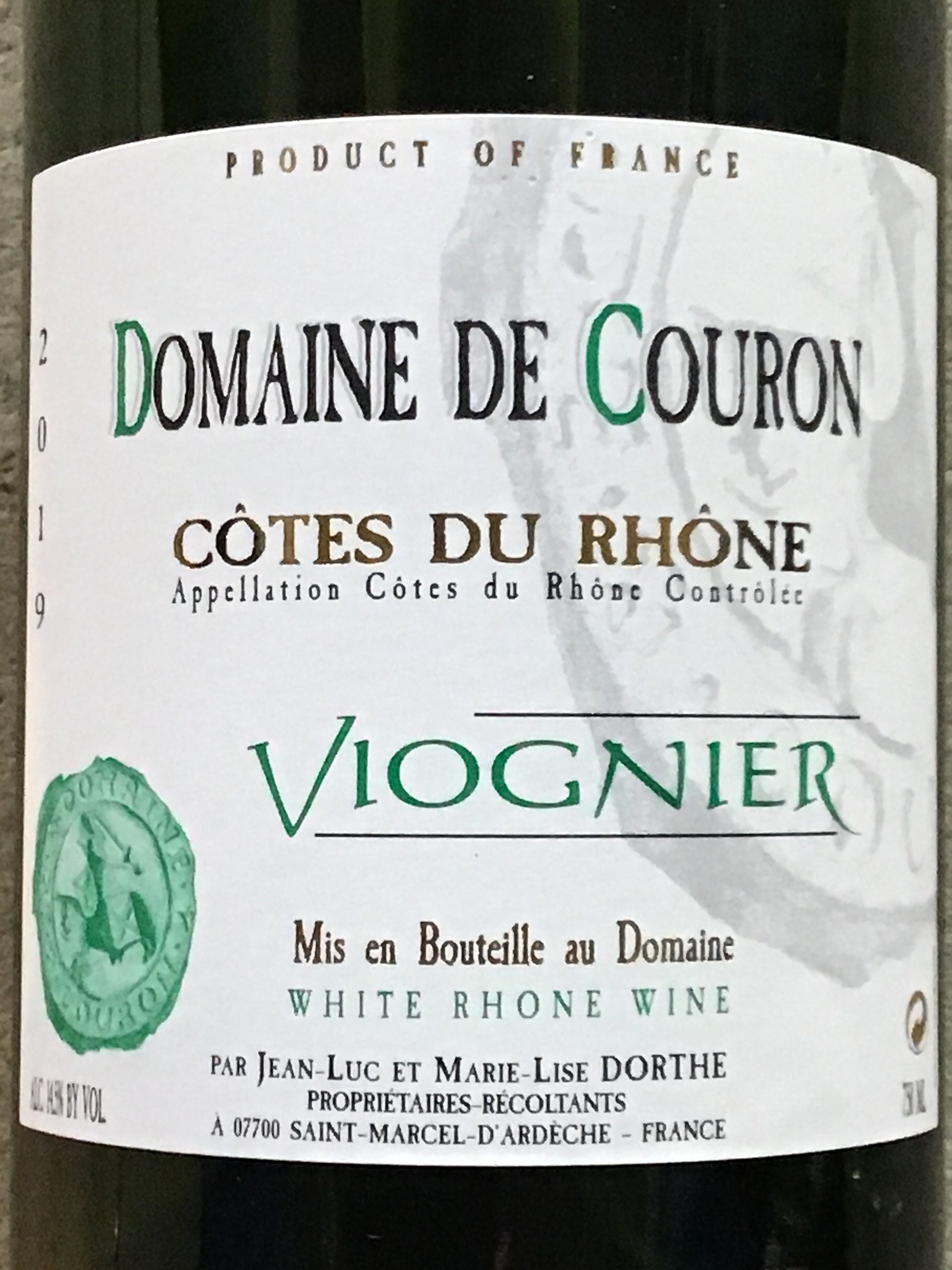 2022 Domaine du Couron Premium Viognier from Ardèche, Côtes du Rhône, France