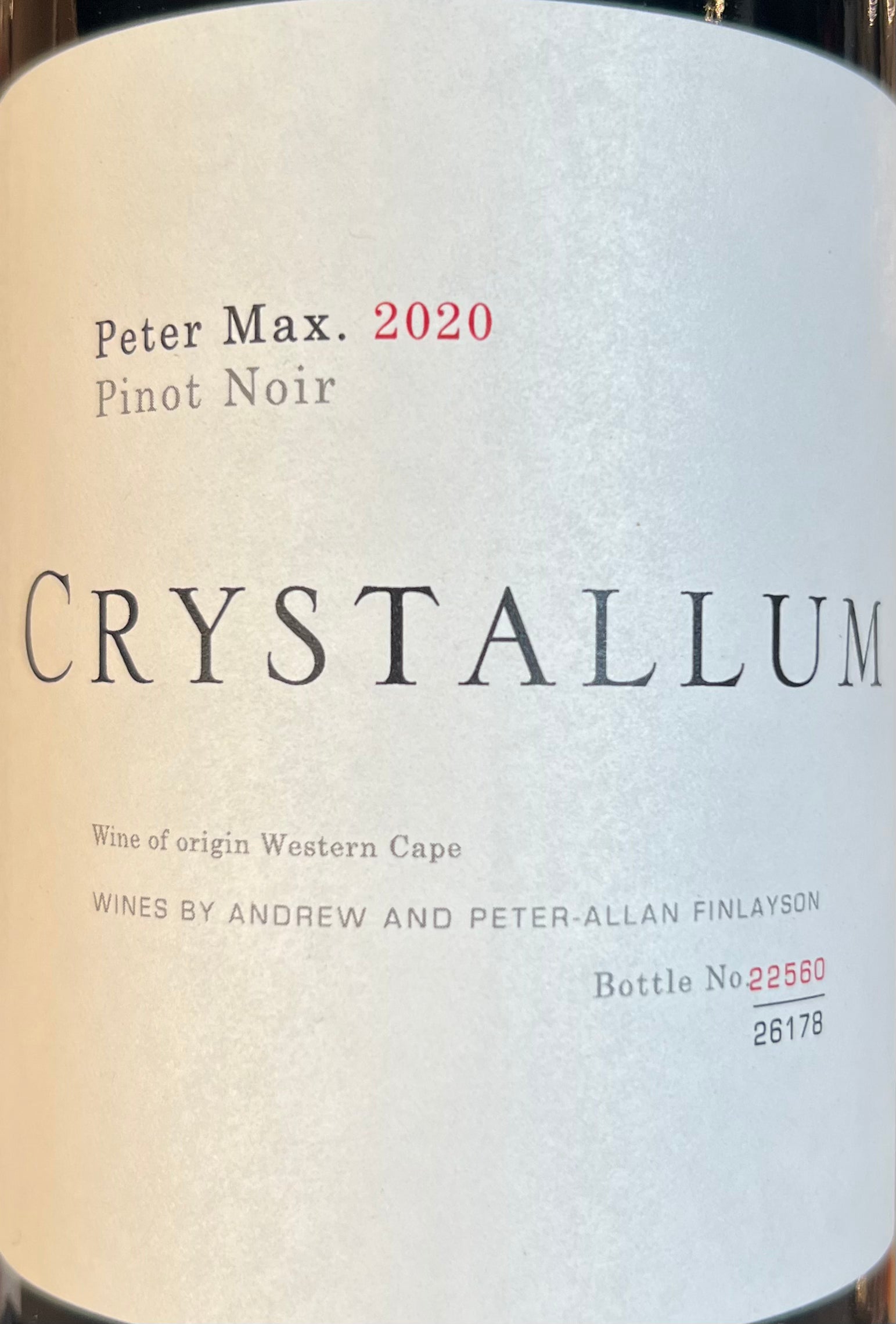 2020 Crystallum 'Peter Max' Single-Vineyard Pinot Noir from Western Cape, South Africa