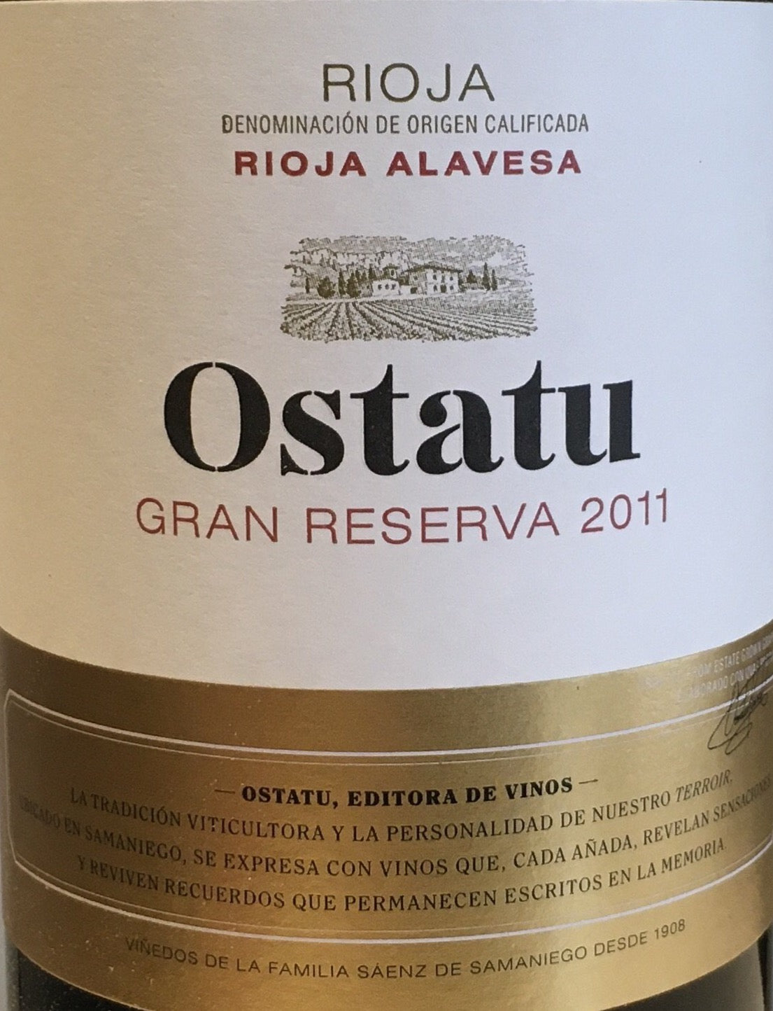 2011 Ostatu 'Gran Reserva' Red Wine from Rioja Alavesa, Spain