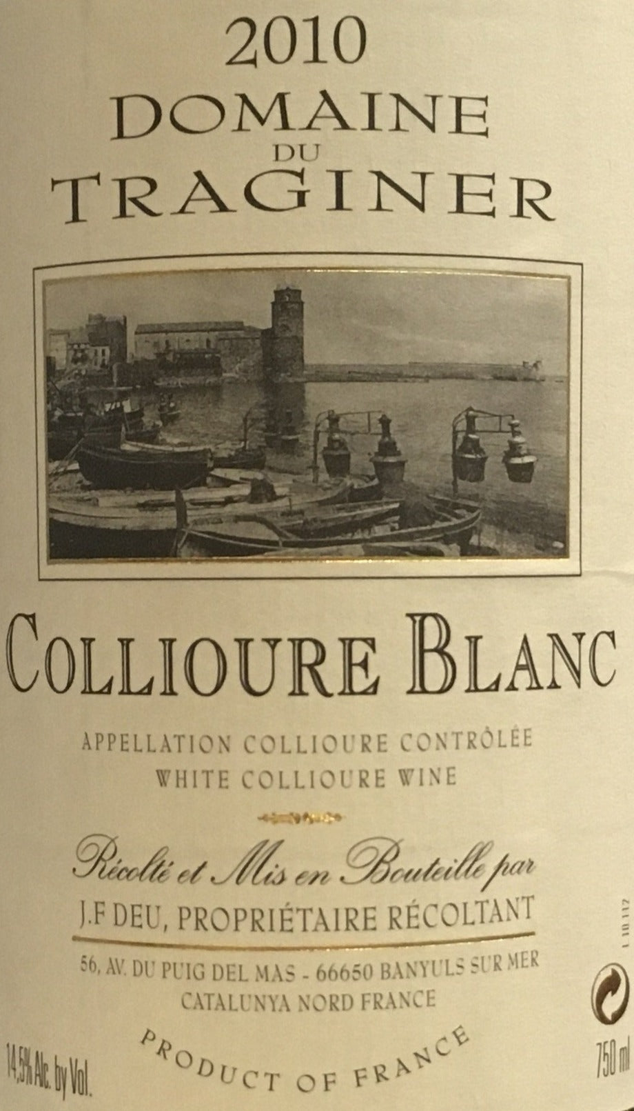 2010 Domaine du Traginer - Exquisite Collioure White Wine